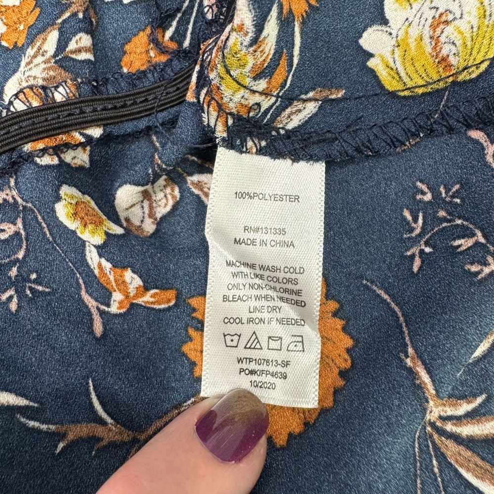 nine britton Navy Floral Wrap Blouse with Mustard and Cream Flowers - Picture 9 of 9